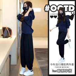 2024春秋穿搭一整套时尚高级感网红炸街小个子连帽卫衣两件套装女
