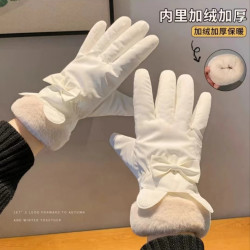 冬季保暖女白色手套防冻加绒加厚防水防滑防寒防风毛绒户外滑雪女