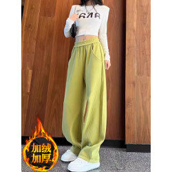 芊芊芙加绒加厚弯刀香蕉裤女2026春秋新款直筒窄版阔腿休闲卫裤子