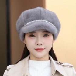 新款八角帽帽子仿水貂毛鸭舌帽百搭洋气时尚韩版贝雷帽保暖画家帽