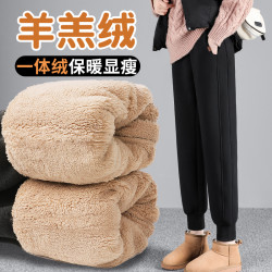 运动裤女加绒新款羊羔绒加绒加厚裤宽松束脚显瘦小个子休闲裤长裤