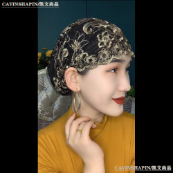 弹力松紧刺绣包头帽网红爆款纱巾帽简约时尚妈妈帽花边套头遮发帽