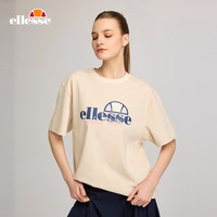 ellesse 小贝壳情侣款logo字母多巴胺男女款宽松圆领短袖T恤 杏色 XL