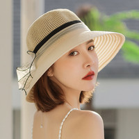 夏季帽子遮阳帽女防晒渔夫帽出游沙滩帽优雅花朵太阳帽可折叠户外
