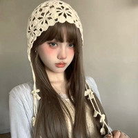 波西米亚风少女套头帽森系手工钩花流苏帽子夏透气镂空棉线包头帽
