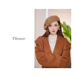 TLOVE 9594时尚百搭秋冬季新款贝雷帽女士日系简约蝴蝶结韩版羊毛呢帽子