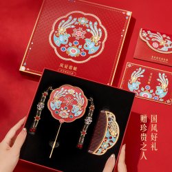 和玺 故宫文创凤冠霞帔镜梳套装随身镜子梳子礼盒新婚订婚伴手礼物