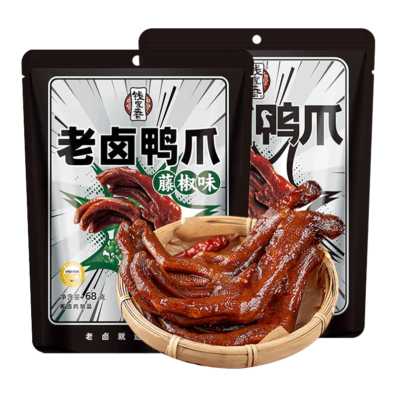 钱家香 老卤鸭爪 藤椒味 68g 休闲零食