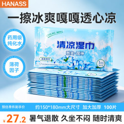 海纳斯 冰感止汗草本湿纸巾提神降温清凉运动擦汗100片