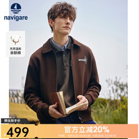 navigare 意大利小帆船简约帆船刺绣卫衣男士春秋季棉感亲肤休闲翻领外套 凡戴克棕 L