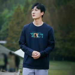 拓路者 纯棉长袖t恤男士春秋款印花圆领休闲内搭时尚百搭打底衫上衣