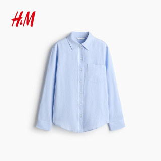 H&M 女装衬衫2026夏季新款高质感户外出游通勤亚麻混纺衬衫1213682 浅蓝色 M 165/96