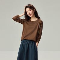 佐丹奴 纯色女式T恤秋季基础百搭打底衫圆领长袖T恤女士