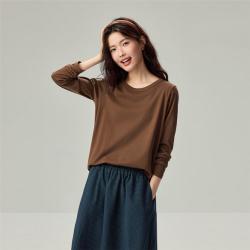 佐丹奴 纯色女式T恤秋季基础百搭打底衫圆领长袖T恤女士