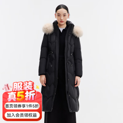 千仞岗 狐狸毛领加厚修身 魔力黑 S(160) 女士羽绒服