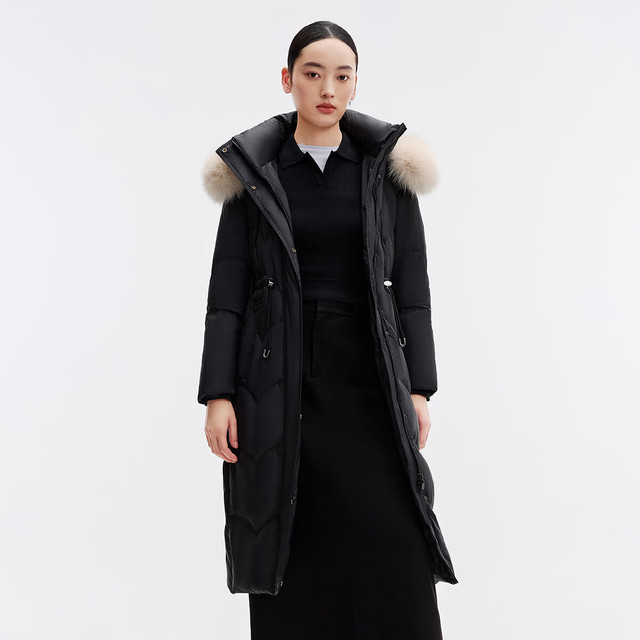 今日必买：千仞岗 90羽绒服加厚连帽长款毛领高充绒量女外套 Y299227B