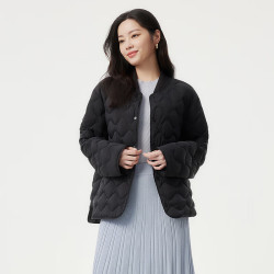 坦博尔 菱格羽绒服女小香风宽松轻薄保暖外套 黑色 2XL 180/100A