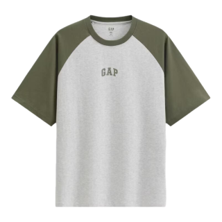 Gap 男女装秋季纯棉logo撞色插肩短袖T恤725618 浅灰色 M (170/92A) 亚洲尺