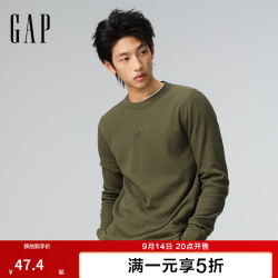 Gap 男女装秋季LOGO华夫格长袖T恤休闲常规上衣美版795644 军绿色 M 美码 L亚洲码180/96A