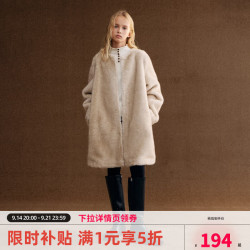 ELLE kids 仿貂毛皮草圆领百搭中长款大衣外套 奶白色 130 10202079919088