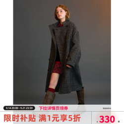ELLE kids 复古立领毛呢大衣落肩廓形长款外套 棕咖色 120 10196623089038