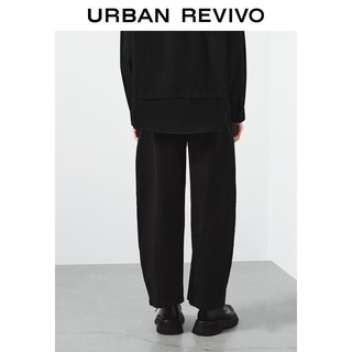 URBAN REVIVO UUY660002 棉质松紧腰弯刀裤 黑色 31