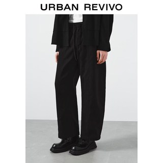 URBAN REVIVO UUY660002 棉质松紧腰弯刀裤 黑色 31