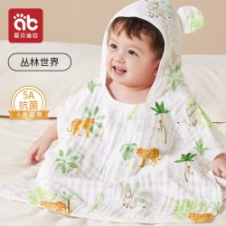 爱贝迪拉 婴儿浴巾新生儿童纱布浴袍带帽可穿斗篷毛巾宝宝2024新款