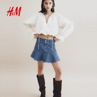 H&M 2026夏季新款女装荷叶边牛仔迷你半身裙1328373 牛仔蓝 M 165/80(42)
