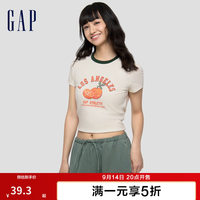 Gap 女装秋季logo印花图案圆领短袖T恤休闲上衣858921 象牙白 M (165/88A)亚洲尺码