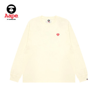 移动端：Aape 心型猿人徽章 纯色圆领长袖T恤