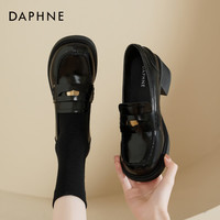 达芙妮 QJ1 5cm粗跟乐福鞋 黑色 40