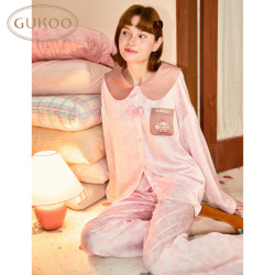 果壳 春秋款mikko娃娃领舒适女士家居服套装