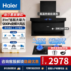 海尔 抽油烟机家用31m³大吸力厨房顶侧双吸三吸油烟机燃气灶具炉灶套装一级能效高温自动清