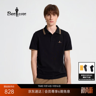 比音勒芬 夏季男士上衣时尚复古撞色条翻领亲肤干爽短袖polo衫男