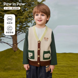 Paw in Paw PawinPaw卡通小熊童装25年秋季新款男女宝针织V领叠穿马甲学院风 Ivory象牙色/39 90