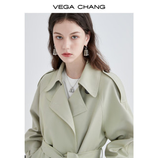 VEGA CHANG 2026新款风衣女中长高级感大衣小个子英伦风外套春装 豆沙绿 S