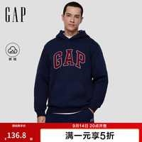 Gap 男女装秋季重磅抓绒logo宽松连帽卫衣休闲上衣786381 海军蓝 S (165/88A)亚洲尺码