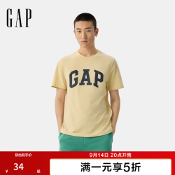 Gap 856659 纯棉印花圆领短袖T恤 杏仁黄 L码