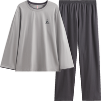 芬腾 100%纯棉长袖长裤家居服套装 浅灰 XL 男女款均有