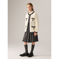 ELLE kids 女童粗棒针毛衣开衫 珍珠奶白 120