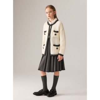 ELLE kids 女童粗棒针毛衣开衫 珍珠奶白 120
