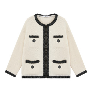ELLE kids 女童粗棒针毛衣开衫 珍珠奶白 120