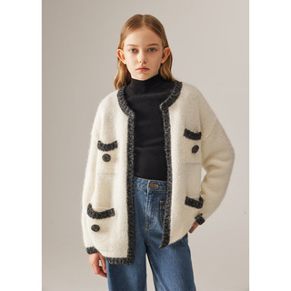 ELLE kids 女童粗棒针毛衣开衫 珍珠奶白 120