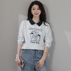 啄木鸟 春秋季宽松显瘦翻领女式卫衣印花长袖卫衣女可外穿