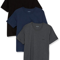 BOSS 男性 时尚T恤 3件套圆领棉质运动T恤 圆领 短袖 直身 Blue Navy Dark Grey Soil Black Medium