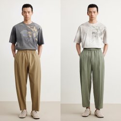 速写 男装春夏新款男士短袖T恤植物印花手绘图案休闲上衣时髦休闲