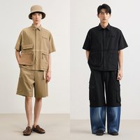 速写 男装春夏新款男士衬衫多口袋短袖衬衣轻户外男士上衣休闲简约