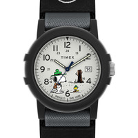 Timex 天美时 男式 Expedition Camper 尼龙皮革表带 手表, 黑色, 摩登