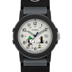 Timex 天美时 男式 Expedition Camper 尼龙皮革表带 手表, 黑色, 摩登